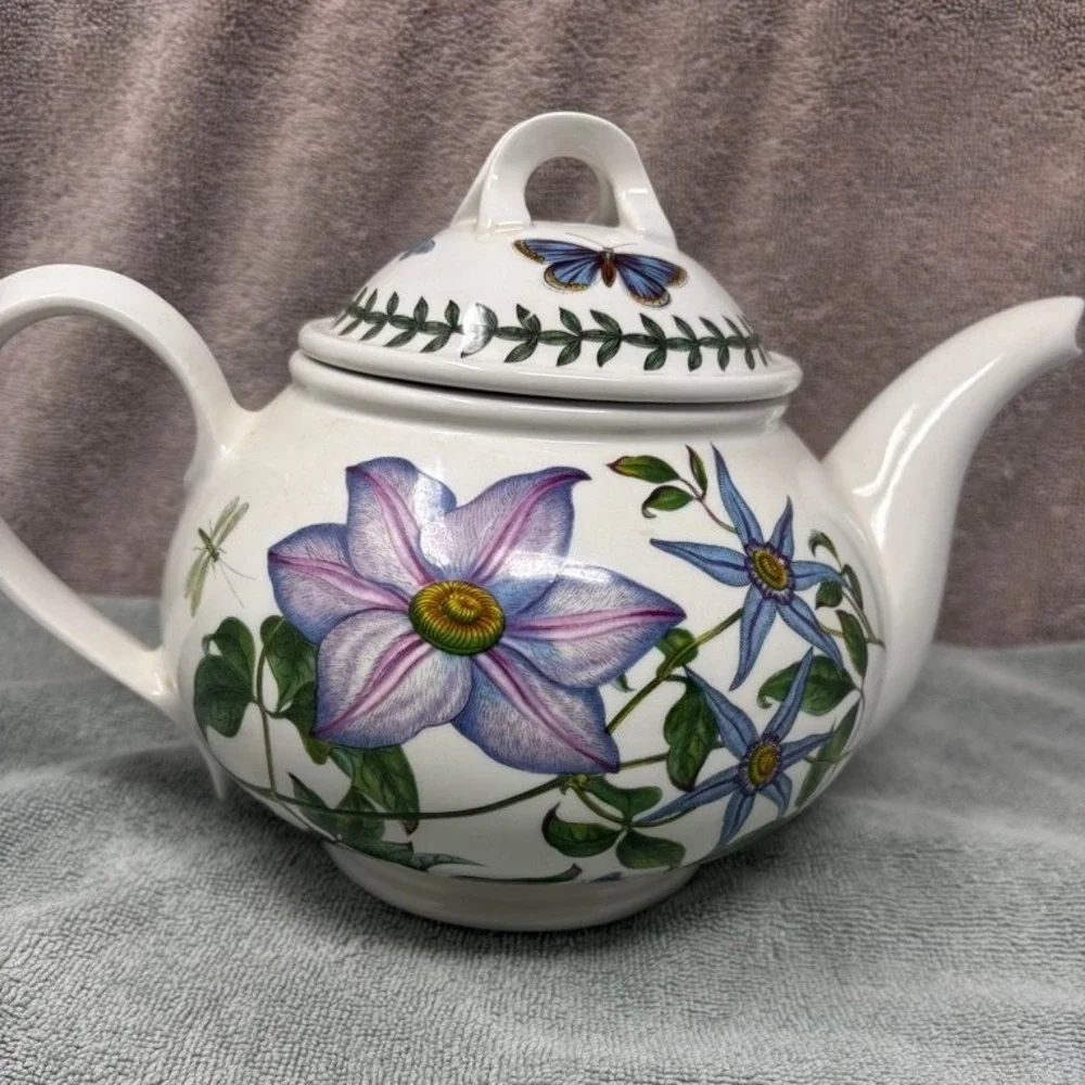 Vtg Portmeirion Botanic Garden Teapot Clematis Virgins Bower Made‎ in Britain